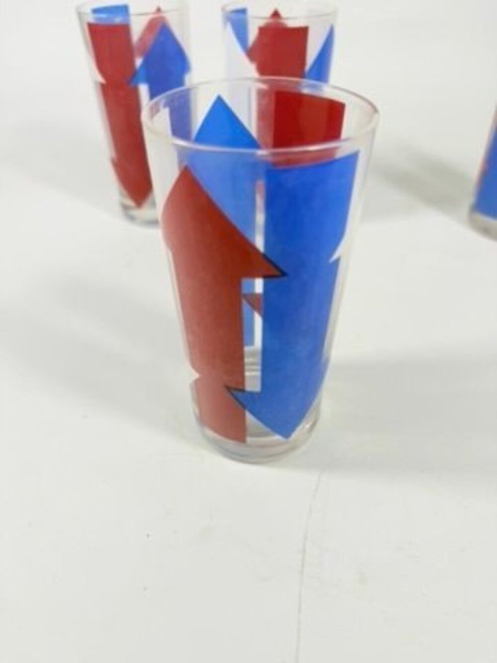 Highball Tall Bar Drinking Glasses Cera Vintage Mid 20th Century Red, White & Bl - Picture 15 of 16